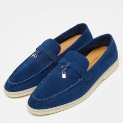 Pre Owned Loro Piana Blue Suede Summer Walk Slip On Loafers Size 40