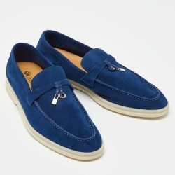 Pre Owned Loro Piana Blue Suede Summer Walk Slip On Loafers Size 40