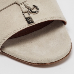 Loro Piana Grey Suede Summer Charms Slide Sandals Size 39.5
