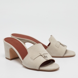 Loro Piana Grey Suede Summer Charms Slide Sandals Size 39.5