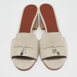 Loro Piana Grey Suede Summer Charms Slide Sandals Size 39.5