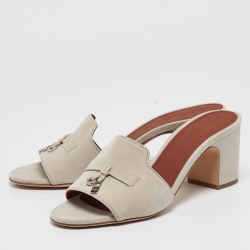 Loro Piana Grey Suede Summer Charms Slide Sandals Size 39.5