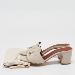Loro Piana Grey Suede Summer Charms Slide Sandals Size 39.5