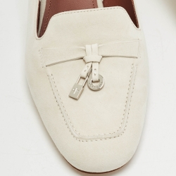 Pre Owned Loro Piana Grey Suede Summer Charms Walk Slingback Pumps Size 38.5