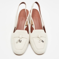 Pre Owned Loro Piana Grey Suede Summer Charms Walk Slingback Pumps Size 38.5