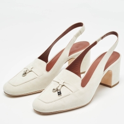 Pre Owned Loro Piana Grey Suede Summer Charms Walk Slingback Pumps Size 38.5