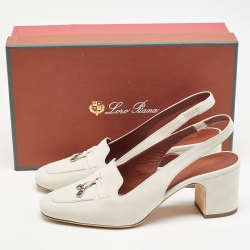 Pre Owned Loro Piana Grey Suede Summer Charms Walk Slingback Pumps Size 38.5