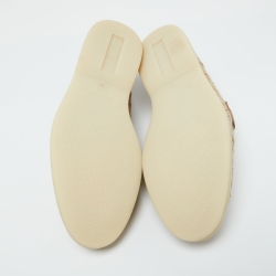 Pre Owned Loro Piana Beige/Brown Linen and Suede Summer Charms Walk Slip On Loafers Size 37.5