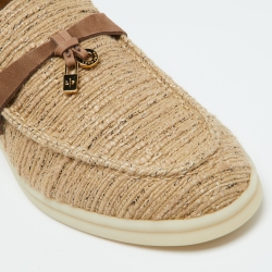 Pre Owned Loro Piana Beige/Brown Linen and Suede Summer Charms Walk Slip On Loafers Size 37.5