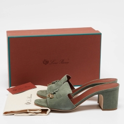 Pre Owned Loro Piana Green Suede Summer Charms Slide Sandals Size 38.5