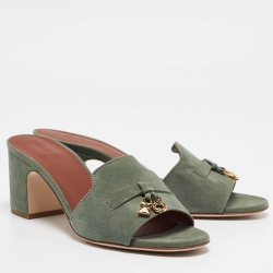 Pre Owned Loro Piana Green Suede Summer Charms Slide Sandals Size 38.5