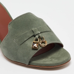 Pre Owned Loro Piana Green Suede Summer Charms Slide Sandals Size 38.5