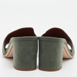 Pre Owned Loro Piana Green Suede Summer Charms Slide Sandals Size 38.5
