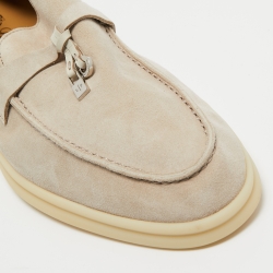 Pre Owned Loro Piana Light Grey Suede Summer Charms Walk Loafers Size 39.5