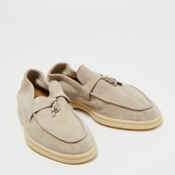 Pre Owned Loro Piana Light Grey Suede Summer Charms Walk Loafers Size 39.5