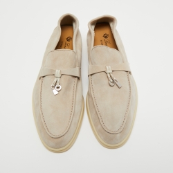 Pre Owned Loro Piana Light Grey Suede Summer Charms Walk Loafers Size 39.5