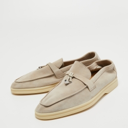 Pre Owned Loro Piana Light Grey Suede Summer Charms Walk Loafers Size 39.5