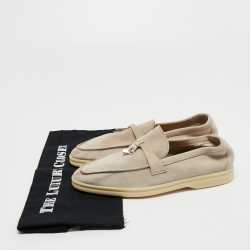 Pre Owned Loro Piana Light Grey Suede Summer Charms Walk Loafers Size 39.5