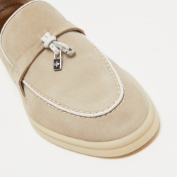مملوكة مسبقًا Loro Piana Beige Suede Summer Walk Slip on Loafers Size 37.5