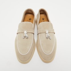 مملوكة مسبقًا Loro Piana Beige Suede Summer Walk Slip on Loafers Size 37.5