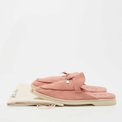 Pre Owned Loro Piana Pink Suede Babouche Charms Walk Flat Mules Size 38.5