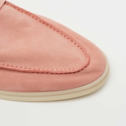 Pre Owned Loro Piana Pink Suede Babouche Charms Walk Flat Mules Size 38.5