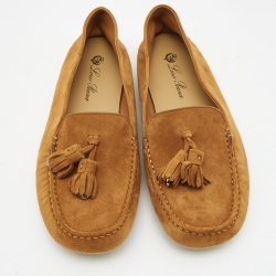 Pre Owned Loro Piana Brown Suede Tassel Dot Sole Loafers Size 39.5