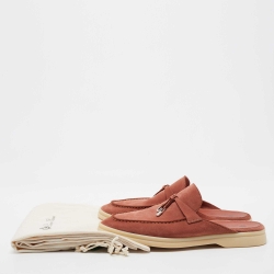 Pre Owned Loro Piana Orange Suede Babouche Charms Walk Mules Size 37