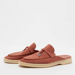 Pre Owned Loro Piana Orange Suede Babouche Charms Walk Mules Size 37