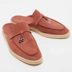 Pre Owned Loro Piana Orange Suede Babouche Charms Walk Mules Size 37