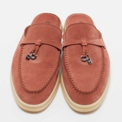 Pre Owned Loro Piana Orange Suede Babouche Charms Walk Mules Size 37