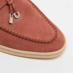 Pre Owned Loro Piana Orange Suede Babouche Charms Walk Mules Size 37