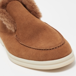 Pre Owned Loro Piana Brown Suede and Fur Open Walk Chukka Boots Size 38.5