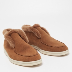 Pre Owned Loro Piana Brown Suede and Fur Open Walk Chukka Boots Size 38.5