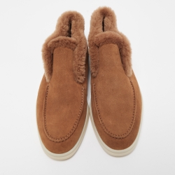 Pre Owned Loro Piana Brown Suede and Fur Open Walk Chukka Boots Size 38.5