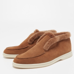 Pre Owned Loro Piana Brown Suede and Fur Open Walk Chukka Boots Size 38.5