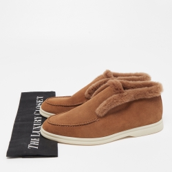 Pre Owned Loro Piana Brown Suede and Fur Open Walk Chukka Boots Size 38.5