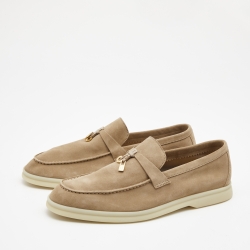 Pre Owned Loro Piana Beige Suede Summer Charms Walk Loafers Size 39.5