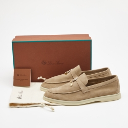 Pre Owned Loro Piana Beige Suede Summer Charms Walk Loafers Size 39.5