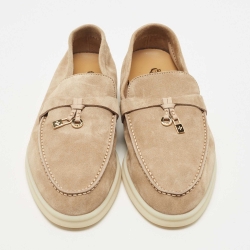 Pre Owned Loro Piana Beige Suede Summer Charms Walk Loafers Size 37