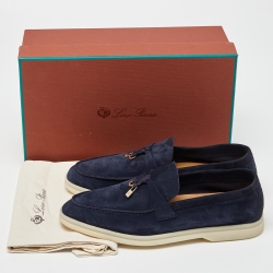 Loro Piana Navy Blue Suede Summer Charms Walk Loafers Size 38