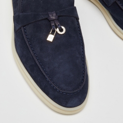 Loro Piana Navy Blue Suede Summer Charms Walk Loafers Size 38