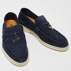 Loro Piana Navy Blue Suede Summer Charms Walk Loafers Size 38