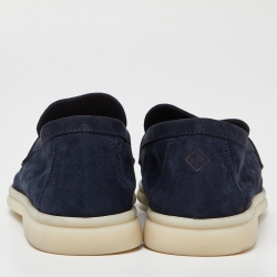 Loro Piana Navy Blue Suede Summer Charms Walk Loafers Size 38