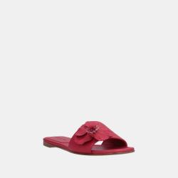 Pre Owned Loro Piana Red Leather Flat Slides Size 40