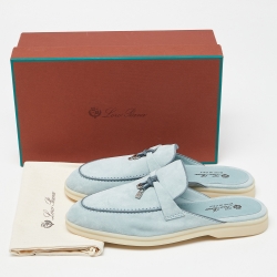 Pre Owned Loro Piana Blue Suede Babouche Charms Walk Flat Mules Size 39.5