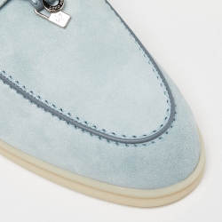 Pre Owned Loro Piana Blue Suede Babouche Charms Walk Flat Mules Size 39.5