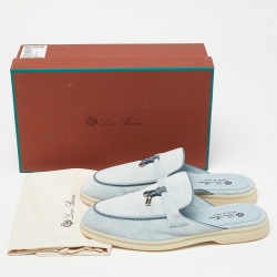 Pre Owned Loro Piana Blue Suede Babouche Charms Walk Flat Mules Size 38