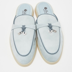 Pre Owned Loro Piana Blue Suede Babouche Charms Walk Flat Mules Size 38