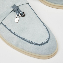 Pre Owned Loro Piana Blue Suede Babouche Charms Walk Flat Mules Size 38